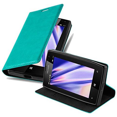 Custodia Compatibile Con Nokia Lumia 435 In Turchese Petrolio - Coperchio Protettiva Con Chiusura Magnetica, Funzione Stand E Tasca Per Le Carte - Foto 1