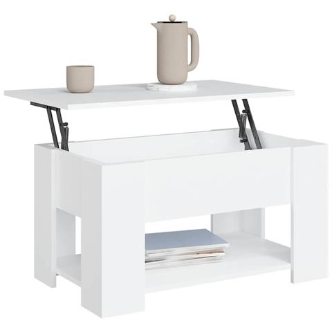 Tavolino Da Salotto Bianco 79x49x41 Cm In Legno Multistrato - Foto 2