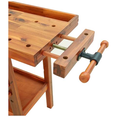 Banco Lavoro Cassetto E Morse 92x48x83 Cm Legno Massello Acacia - Foto 2