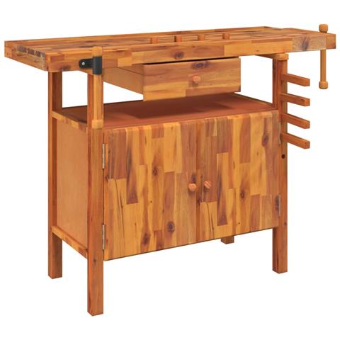 Banco Lavoro Cassetto E Morse 92x48x83 Cm Legno Massello Acacia - Foto 1