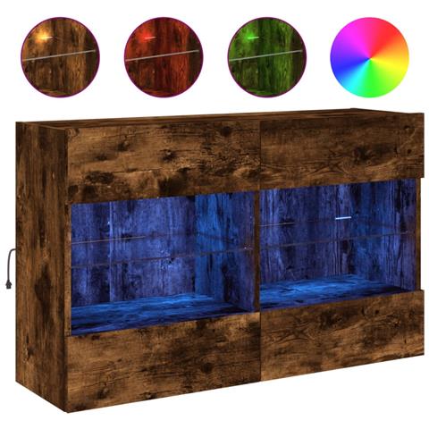 Mobile Tv A Parete Con Luci Led Rovere Fumo 98,5x30x60,5 Cm - Foto 2