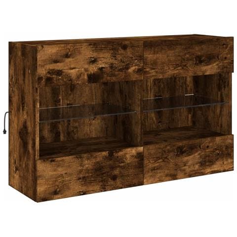 Mobile Tv A Parete Con Luci Led Rovere Fumo 98,5x30x60,5 Cm - Foto 3