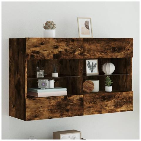 Mobile Tv A Parete Con Luci Led Rovere Fumo 98,5x30x60,5 Cm - Foto 1
