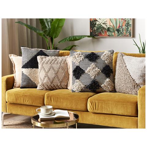 Cuscino Decorativo Bhusawal Cotone 50 X 50 Cm Nero Trama Geometrica - Foto 1
