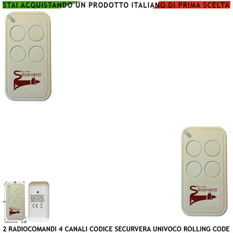 Telecomandi Securvera 2 Pezzi Frequenza Di Trasmissione 433,92 Mhz 4 Canali Potenza Trasmessa 1 Mw Codifica Di Sicurez - Foto 1