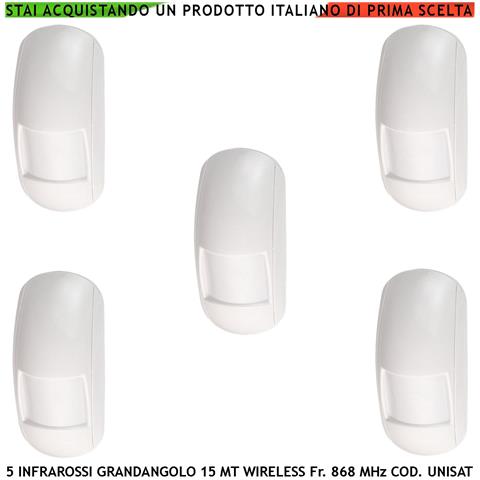 Rilevatore Intrusi Sensore Infrarosso 15 Metri Grandangolo 5 Pezzi Allarme Wireless Bidirezionale Codifica Unisat2 Ant - Foto 1