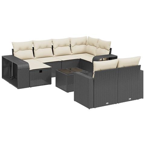 Set Divani Da Giardino 11 Pz Con Cuscini In Polyrattan Nero - Foto 2