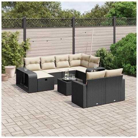 Set Divani Da Giardino 11 Pz Con Cuscini In Polyrattan Nero - Foto 1