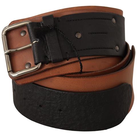 Fibbia In Argento In Pelle Marrone Nero - 85 Cm / 34 Inches - Foto 1