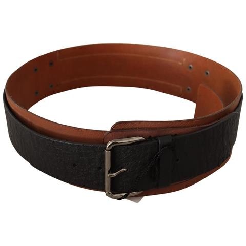 Fibbia In Argento In Pelle Marrone Nero - 85 Cm / 34 Inches - Foto 2