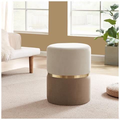 Pouf Louise In Velluto Beige E Metallo Dorato - Foto 1