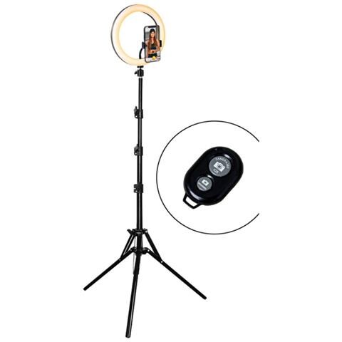 Kit Influence Xl Anello Luminoso 26cm Con Treppiede 1,6m, Nero - Foto 2