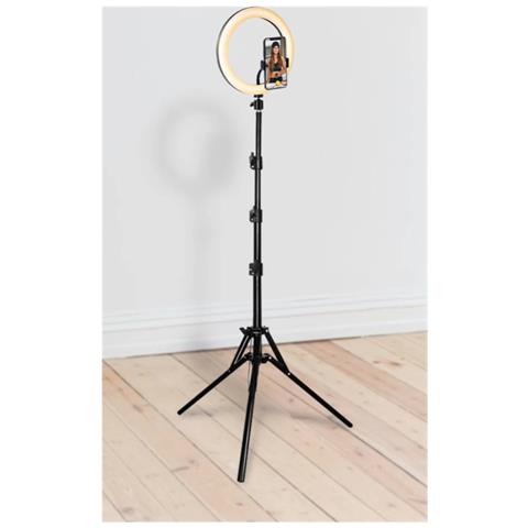 Kit Influence Xl Anello Luminoso 26cm Con Treppiede 1,6m, Nero - Foto 4
