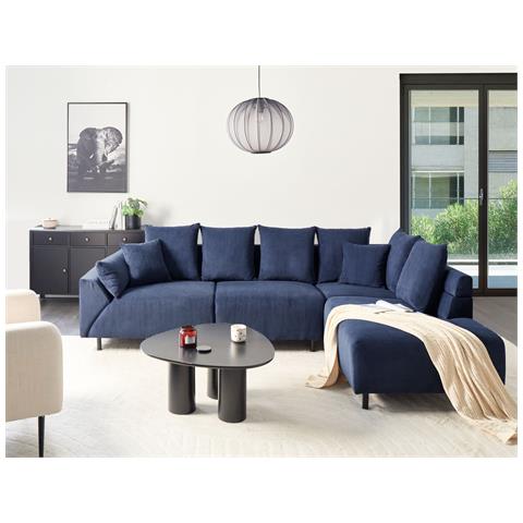 Divano Angolare 4 Posti Lunner Velluto A Coste Blu Scuro Lato Sinistro - Foto 1
