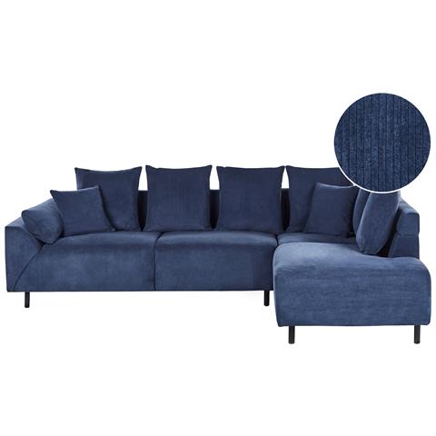 Divano Angolare 4 Posti Lunner Velluto A Coste Blu Scuro Lato Sinistro - Foto 2