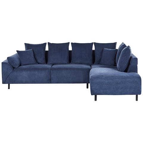 Divano Angolare 4 Posti Lunner Velluto A Coste Blu Scuro Lato Sinistro - Foto 8