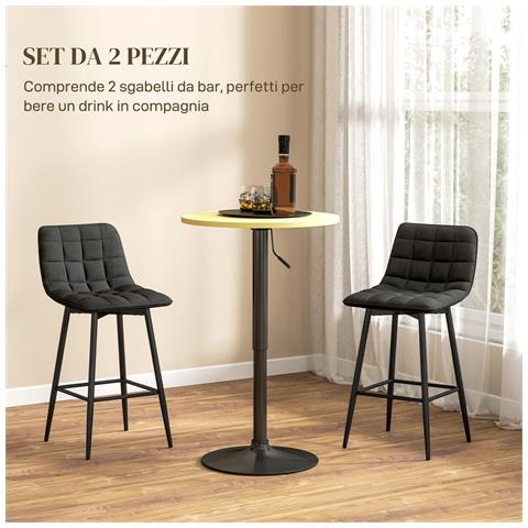 Set 2 Sgabelli da Cucina Stile Nordico in Tessuto Effetto Velluto e Metallo, 45x47x84 cm, Nero - Foto 2