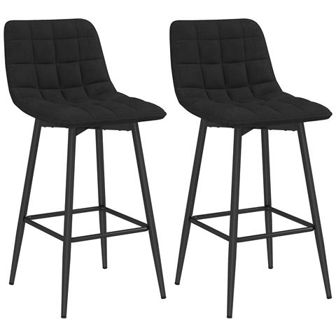 Set 2 Sgabelli da Cucina Stile Nordico in Tessuto Effetto Velluto e Metallo, 45x47x84 cm, Nero - Foto 1