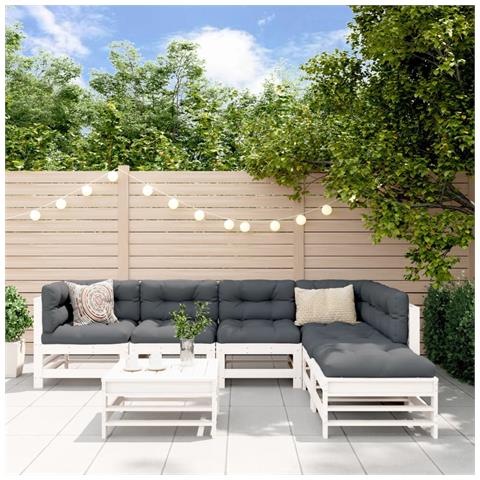 Set Salotto Da Giardino 7 Pz Bianco In Legno Massello Di Pino - Foto 1