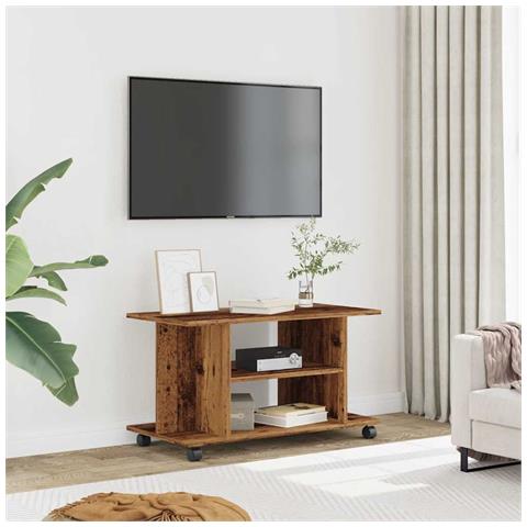 Mobile Tv Con Ruote Legno Antico 80x40x45 Cm Legno Multistrato - Foto 3
