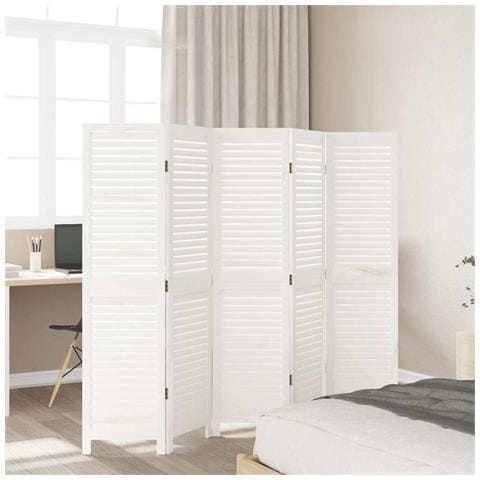 Divisorio Ambienti 5pannelli Bianco Legno Massello Di Paulownia - Foto 3