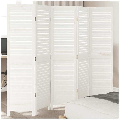 Divisorio Ambienti 5pannelli Bianco Legno Massello Di Paulownia - Foto 1