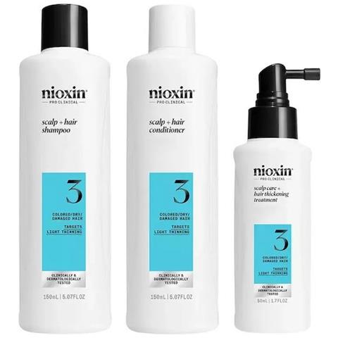 Set Professionale Antirottura Nioxin System 3 Per Capelli Tinti O Danneggiati Con Un Leggero Diradamento: Shampoo, 300 Ml + Balsamo, 300 Ml + Trattamento, 100 Ml - Foto 1