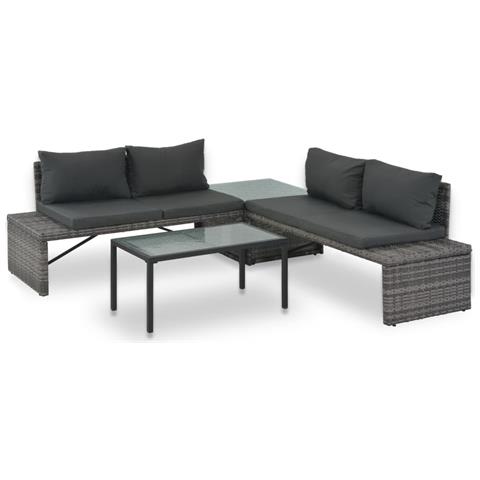 Set Divani Da Giardino 3 Pz Con Cuscini In Polyrattan Grigio - Foto 2