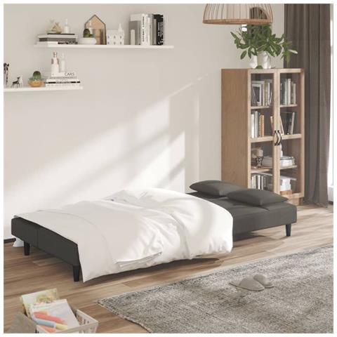 Divano Letto A 2 Posti Con 2 Cuscini Grigio Scuro In Velluto - Foto 2