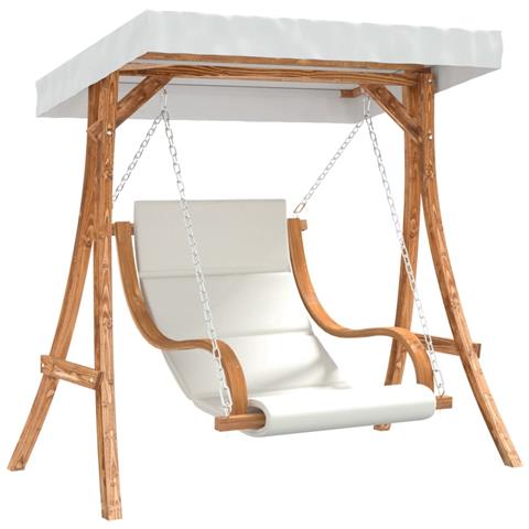 Sedia a Dondolo con Cuscino e Tetto in Legno Massello di Abete - Foto 1