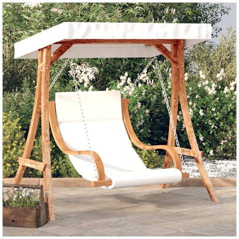 Sedia a Dondolo con Cuscino e Tetto in Legno Massello di Abete - Foto 2