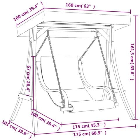 Sedia a Dondolo con Cuscino e Tetto in Legno Massello di Abete - Foto 8