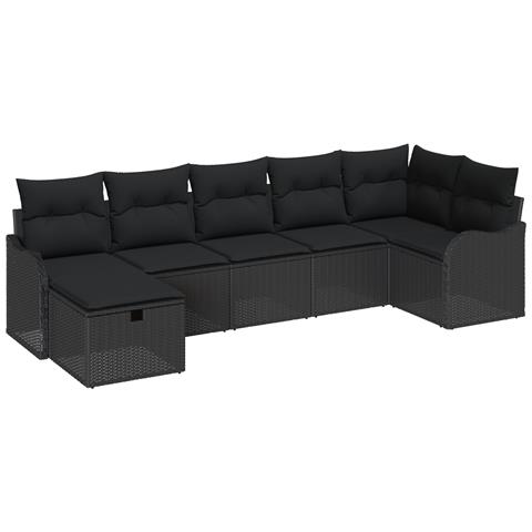 Set di Divani da Giardino  con Cuscini Nero Polirattan, Divano da Giardino da 2 Posti  con Cuscini Nero Polirattan - Foto 1