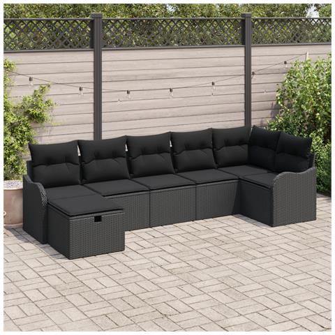 Set di Divani da Giardino  con Cuscini Nero Polirattan, Divano da Giardino da 2 Posti  con Cuscini Nero Polirattan - Foto 2