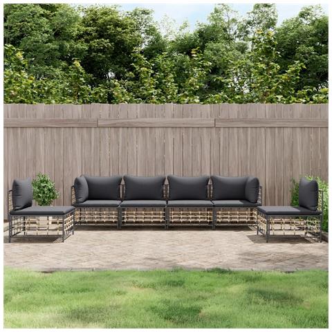 Set Divani da Giardino 6 pz con Cuscini Antracite in Polyrattan - Foto 2