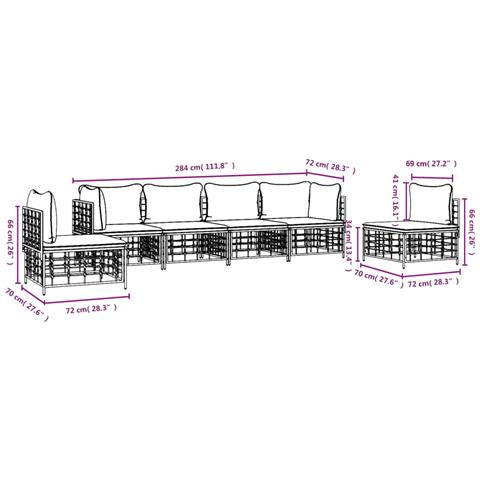 Set Divani da Giardino 6 pz con Cuscini Antracite in Polyrattan - Foto 8