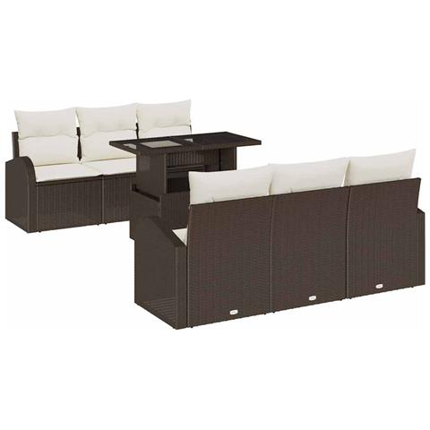 Set Divano da Giardino 7 Pezzi con Cuscini Marrone Polyrattan - Foto 1