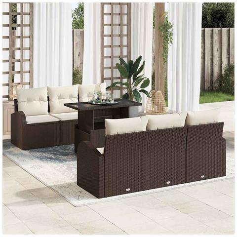 Set Divano da Giardino 7 Pezzi con Cuscini Marrone Polyrattan - Foto 2