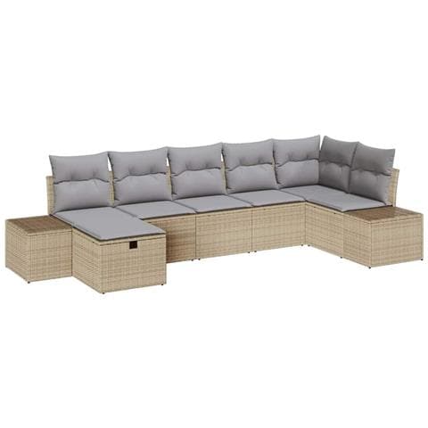 Set Divano da Giardino con Cuscini Beige in Polirattan - Foto 1