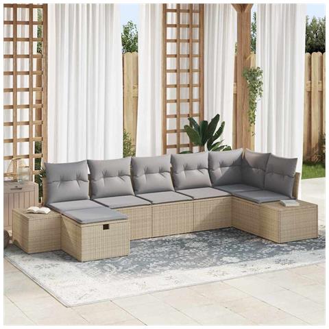 Set Divano da Giardino con Cuscini Beige in Polirattan - Foto 2
