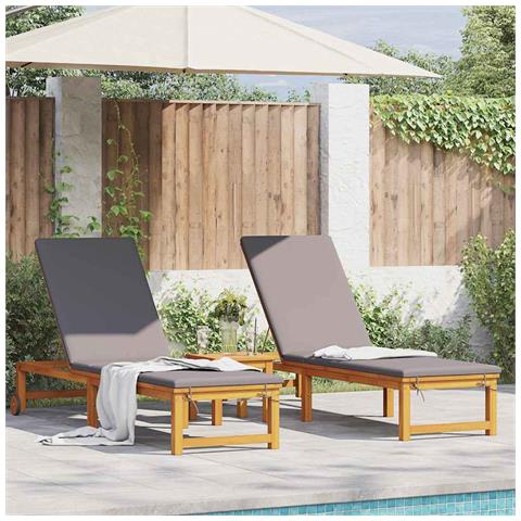 Lettini da sole 2 pz con cuscini in legno massello di acacia,  Lettino da sole con cuscini grigio chiaro in legno massello di acacia - Foto 2