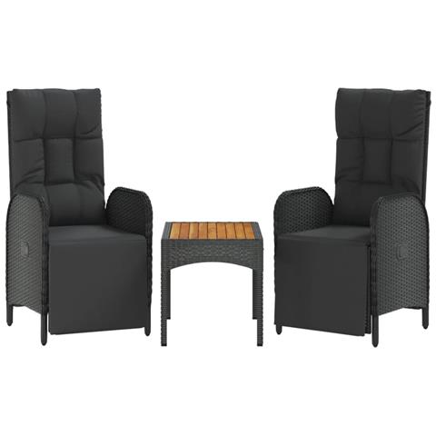 Sedie Reclinabili da Giardino 2 pz con Tavolo Nero Polyrattan - Foto 1