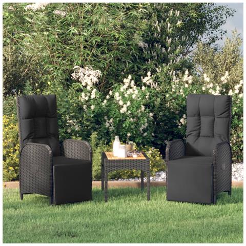 Sedie Reclinabili da Giardino 2 pz con Tavolo Nero Polyrattan - Foto 2