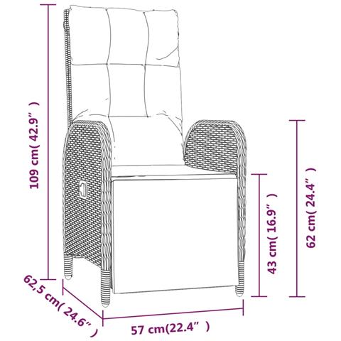 Sedie Reclinabili da Giardino 2 pz con Tavolo Nero Polyrattan - Foto 8