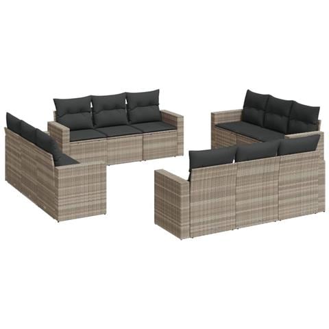 Set Divano Giardino 12 pz con Cuscini Grigio Chiaro Polyrattan - Foto 1