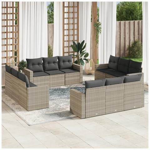 Set Divano Giardino 12 pz con Cuscini Grigio Chiaro Polyrattan - Foto 2
