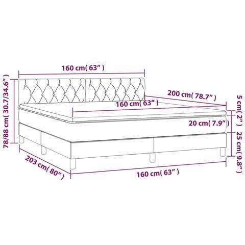 Letto a Molle Materasso e LED Grigio Scuro 160x200cm in Tessuto - Foto 8
