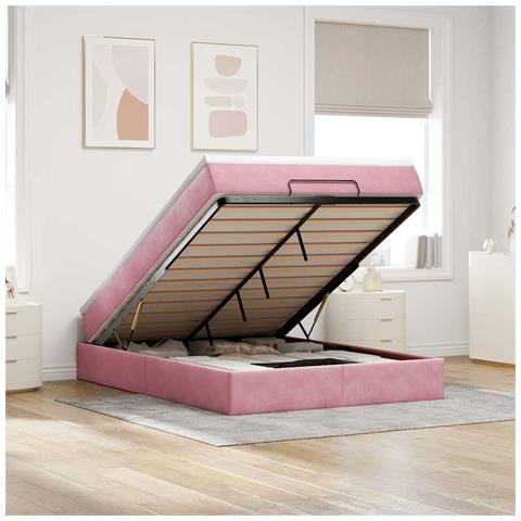 Struttura Letto Pouf con Materasso Rosa 140x200 cm in Velluto - Foto 2