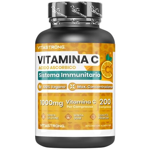 Vitastrong Vitamin C 1000mg Alta Dosi – 200 Compresse, 100% Vegano, Acido Ascorbico A Rilascio Lento Per Supporto Immunitario - Foto 1