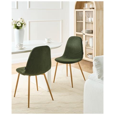 Set Di 2 Sedie Da Pranzo Hilden Velluto A Coste Verde - Foto 1